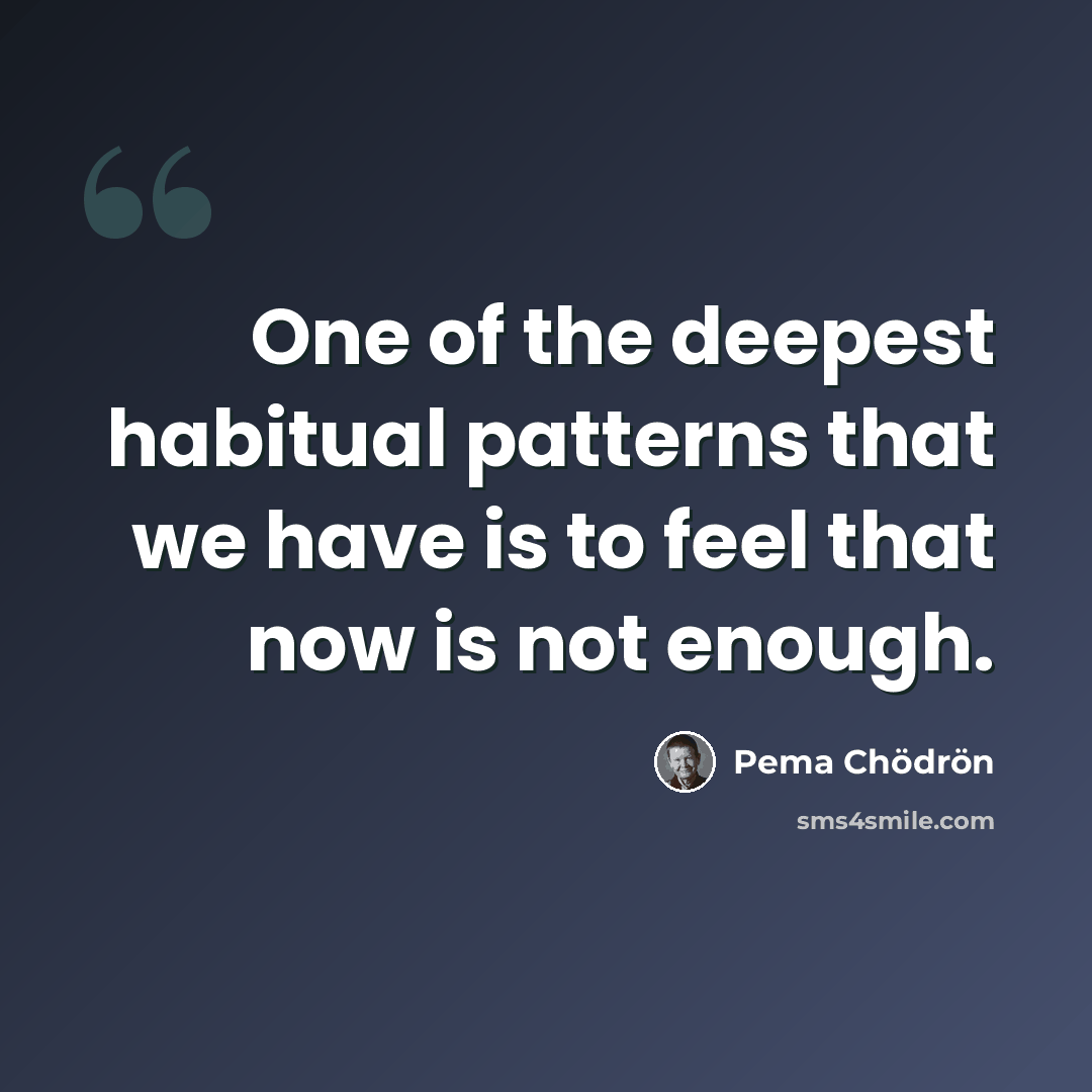 “One of the deepest habitual patterns that we have is to feel that now is not enough.” quote by Pema Chodron