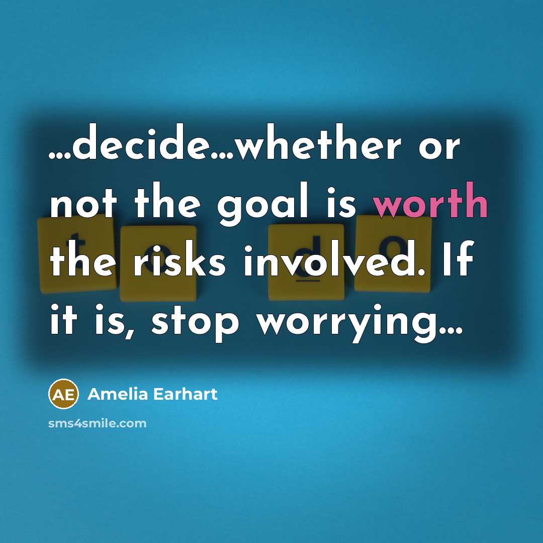 “...decide...whether or not the goal is worth the risks involved. If it is, stop worrying…” quote by Amelia Earhart