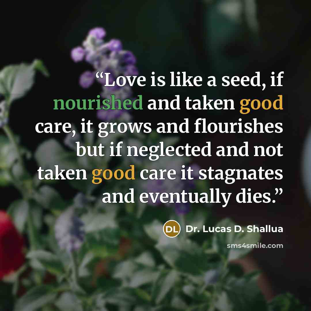 “Love is like a seed, if nourished and taken good care, it grows and flourishes but if neglected and not taken good care it stagnates and eventually dies.” quote by Dr. Lucas D. Shallua
