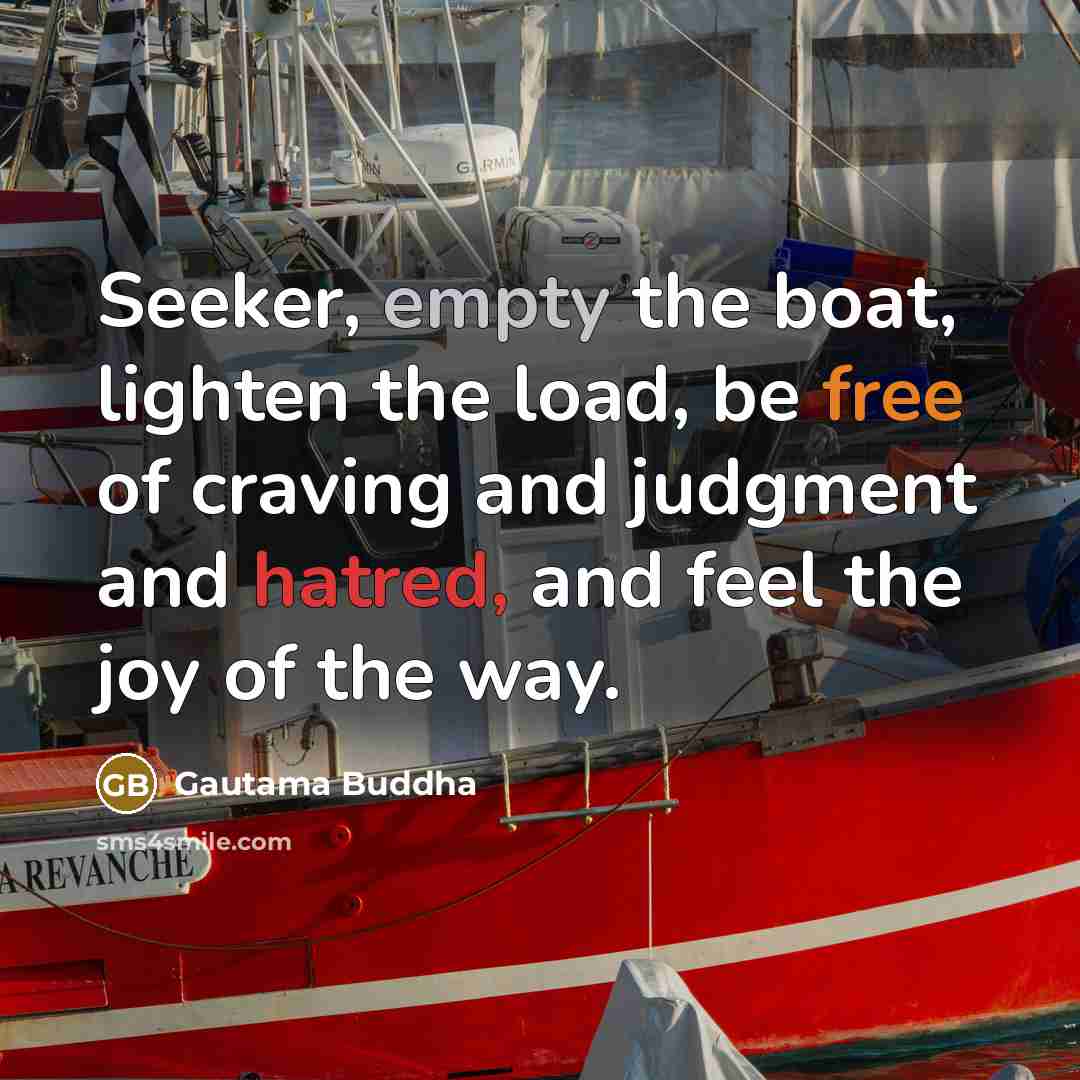 “Seeker, empty the boat, lighten the load, be free of craving and judgment and hatred, and feel the joy of the way.” quote by Gautama Buddha