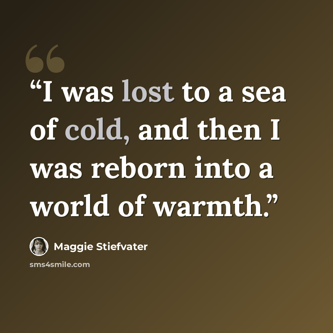 “I was lost to a sea of cold, and then I was reborn into a world of warmth.” quote by Maggie Stiefvater