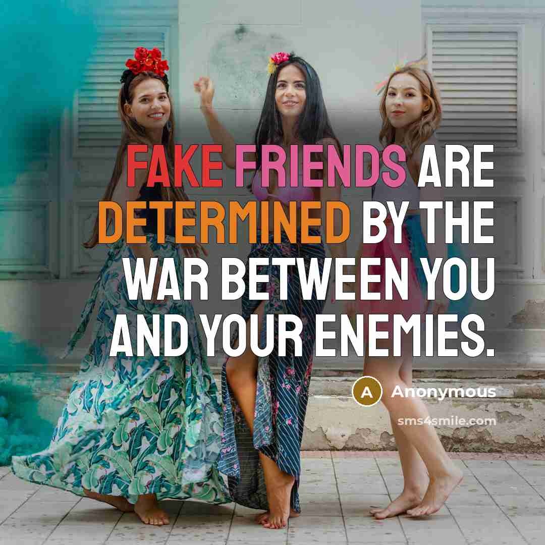 “Fake friends are determined by the war between you and your enemies.” quote by Anonymous