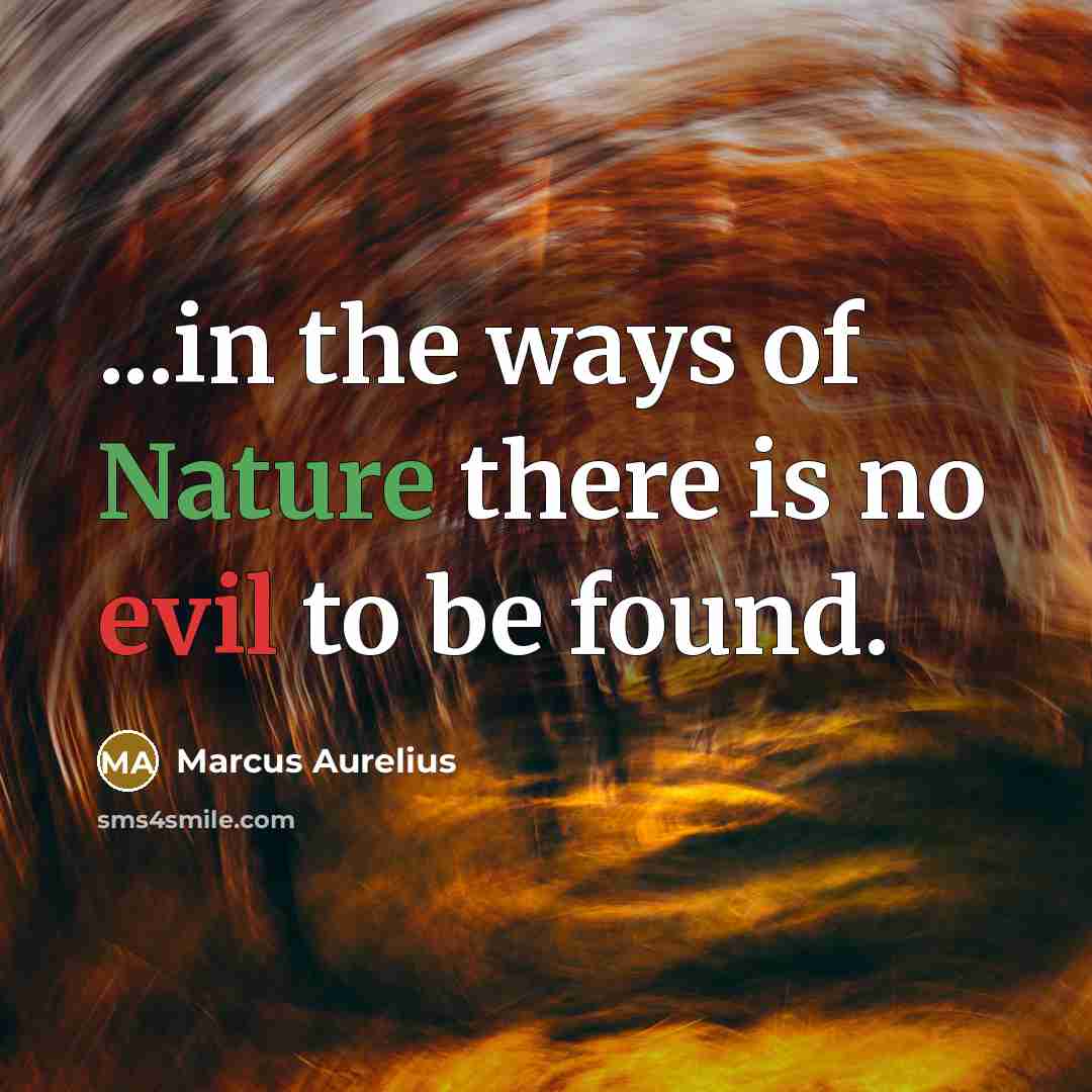 “...in the ways of Nature there is no evil to be found.” quote by Marcus Aurelius