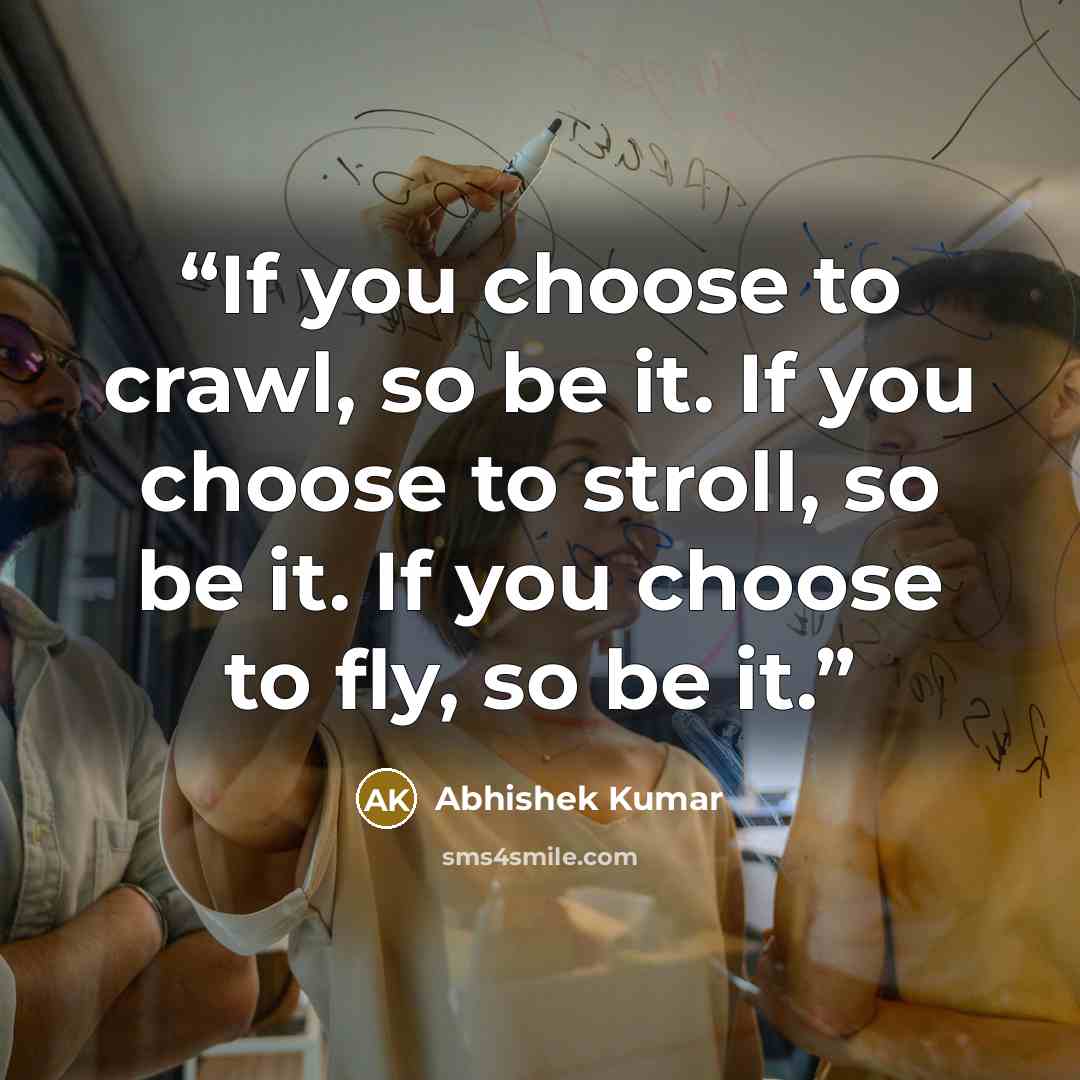 “If you choose to crawl, so be it. If you choose to stroll, so be it. If you choose to fly, so be it.” quote by Abhishek Kumar