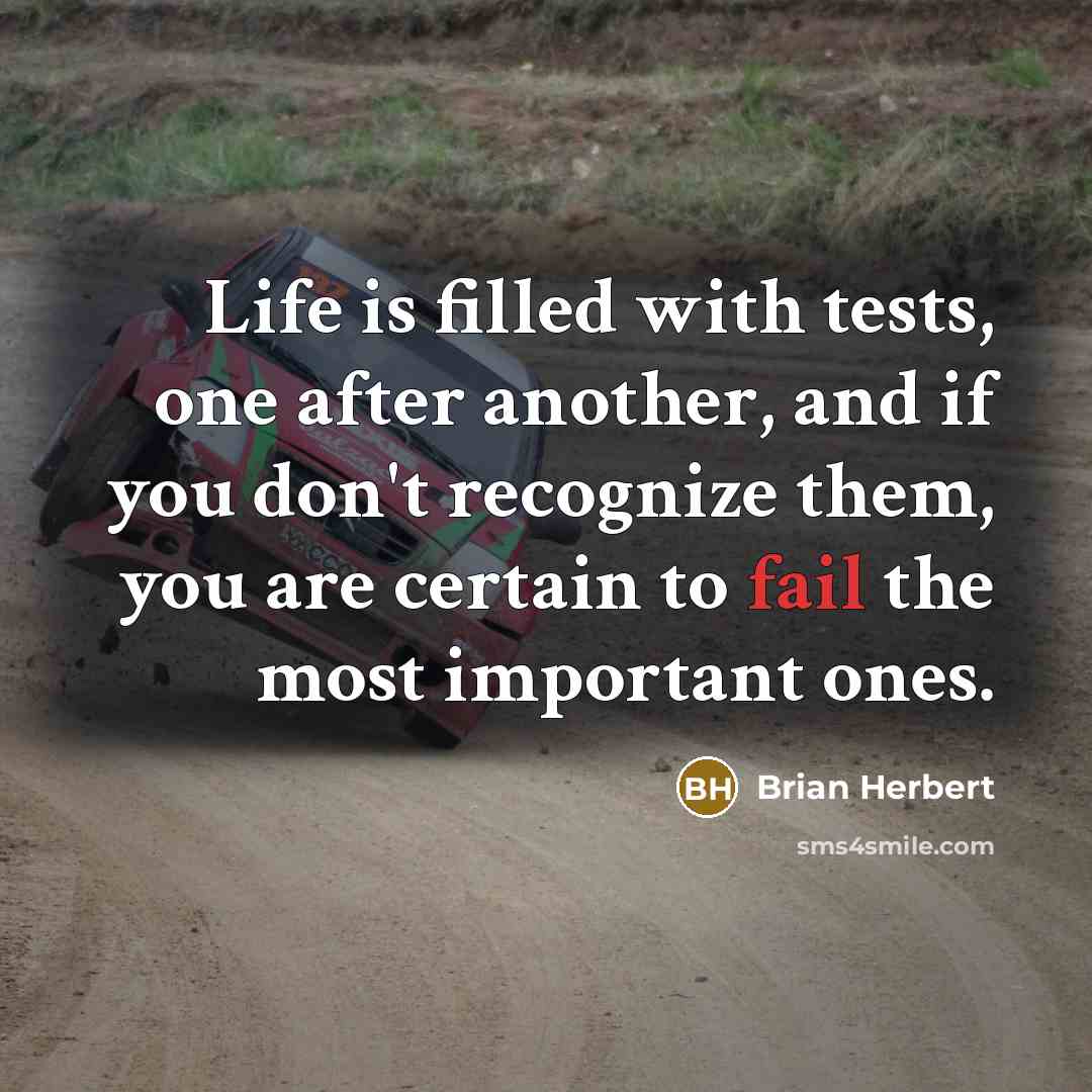 “Life is filled with tests, one after another, and if you don't recognize them, you are certain to fail the most important ones.” quote by Brian Herbert