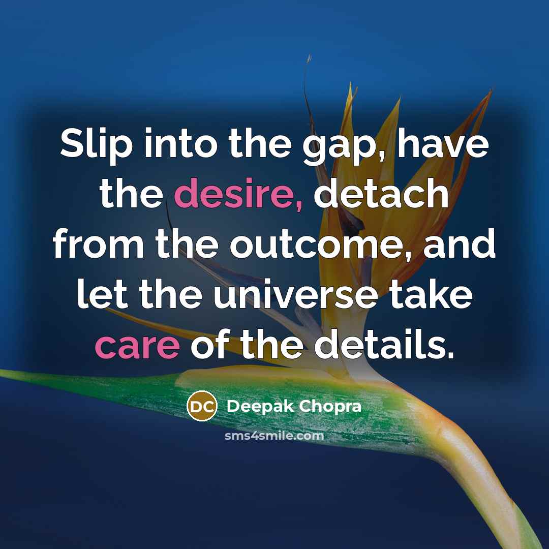 “Slip into the gap, have the desire, detach from the outcome, and let the universe take care of the details.” quote by Deepak Chopra