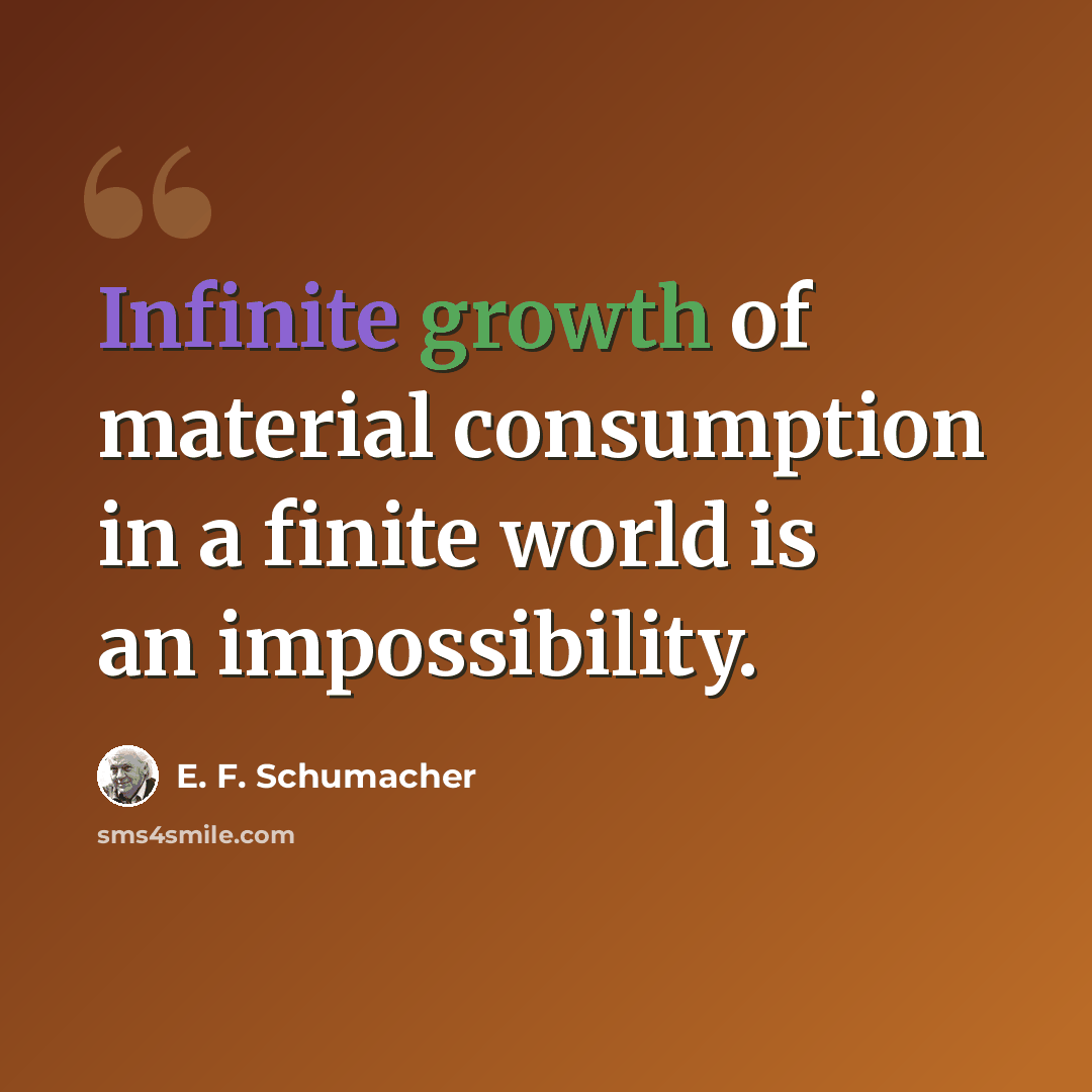 “Infinite growth of material consumption in a finite world is an impossibility.” quote by E. F. Schumacher