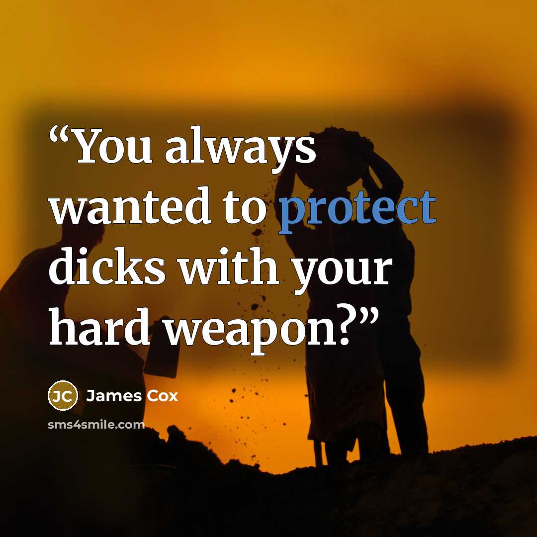 “You always wanted to protect dicks with your hard weapon?” quote by James Cox