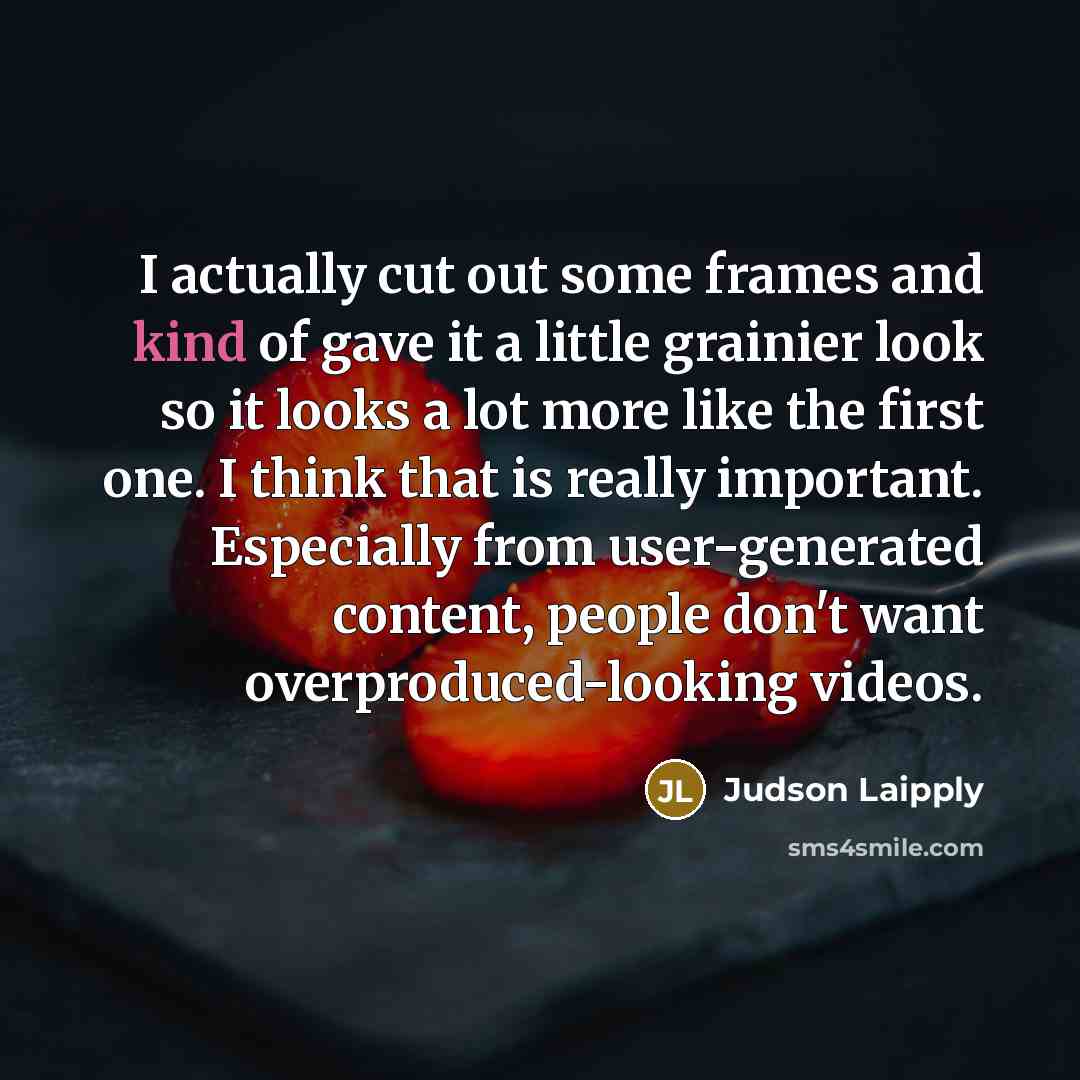 “I actually cut out some frames and kind of gave it a little grainier look so it looks a lot more like the first one. I think that is really important. Especially from user-generated content, people don't want overproduced-looking videos.” quote by Judson Laipply