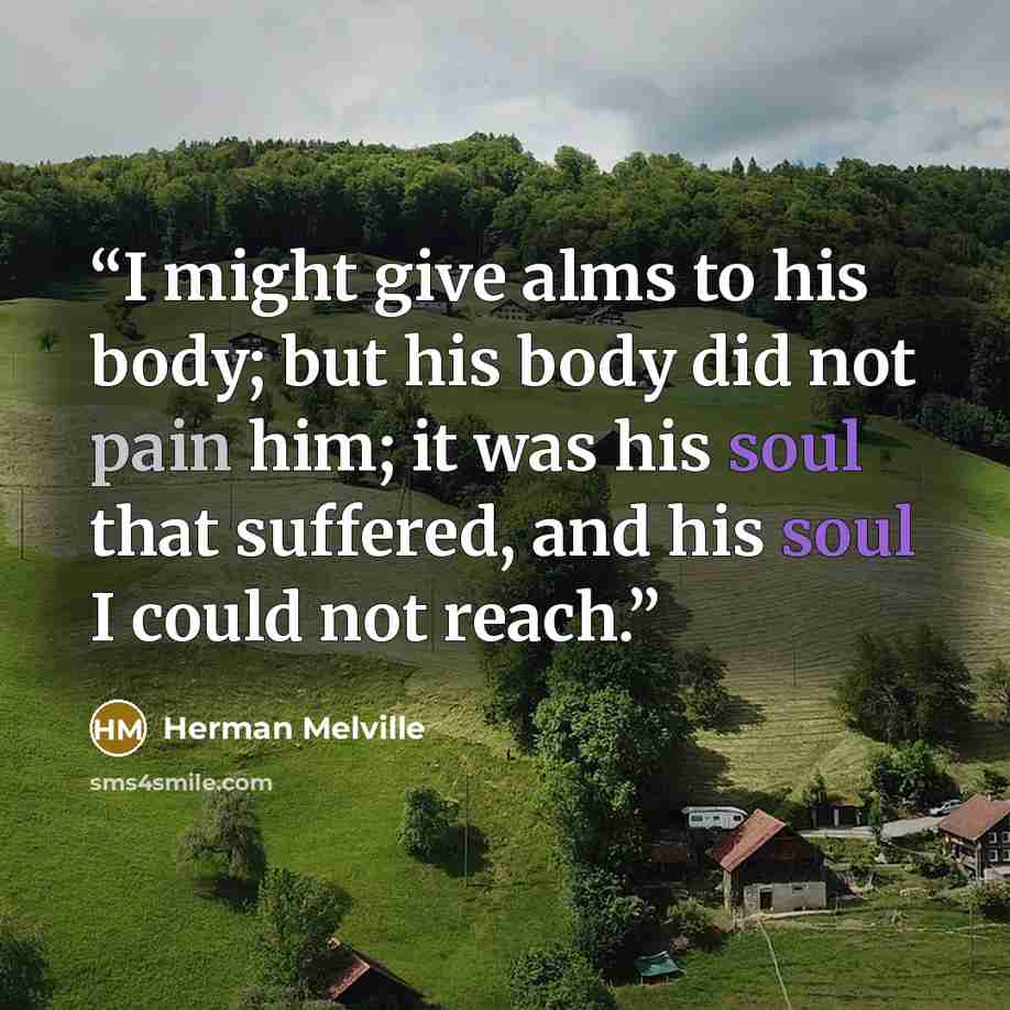 “I might give alms to his body; but his body did not pain him; it was his soul that suffered, and his soul I could not reach.” quote by Herman Melville