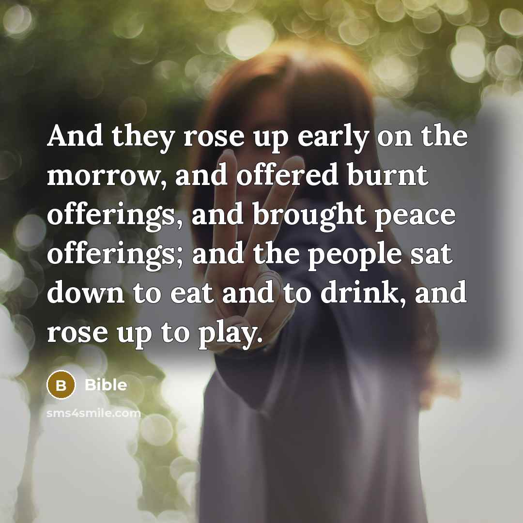 “And they rose up early on the morrow, and offered burnt offerings, and brought peace offerings; and the people sat down to eat and to drink, and rose up to play.” quote by Bible