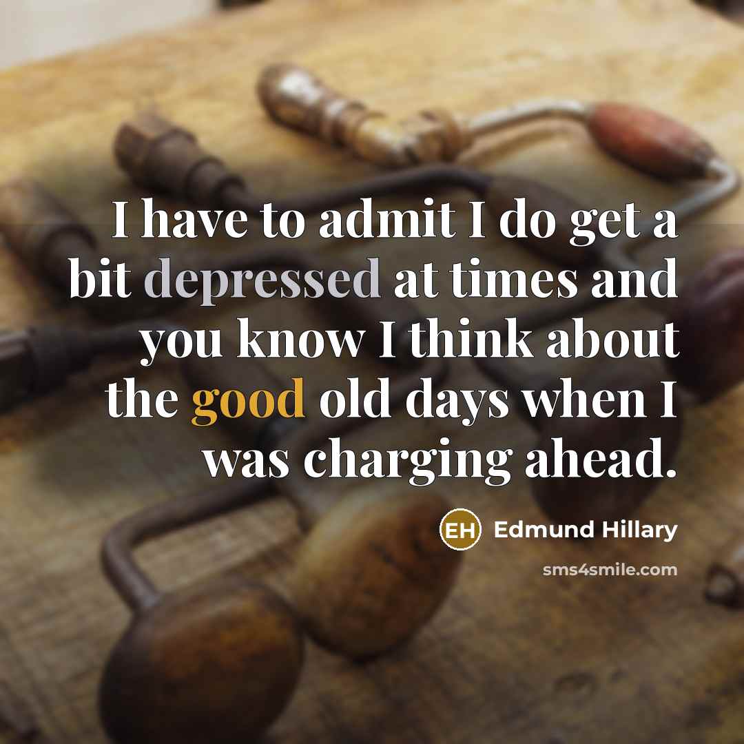 “I have to admit I do get a bit depressed at times and you know I think about the good old days when I was charging ahead.” quote by Edmund Hillary
