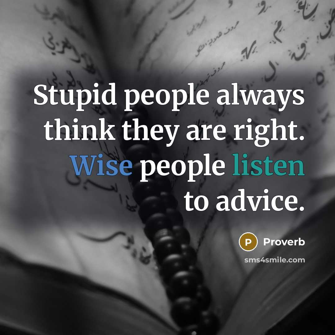 “Stupid people always think they are right. Wise people listen to advice.” quote by Proverb