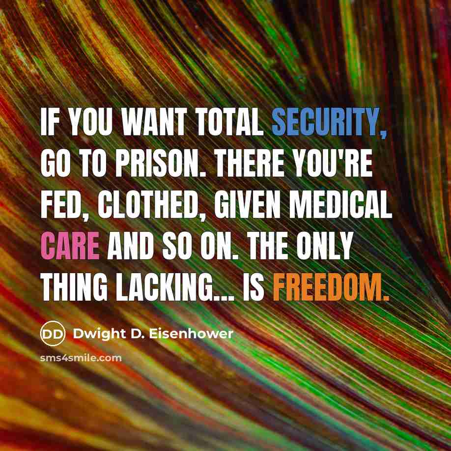 “If you want total security, go to prison. There you're fed, clothed, given medical care and so on. The only thing lacking... is freedom.” quote by Dwight D. Eisenhower