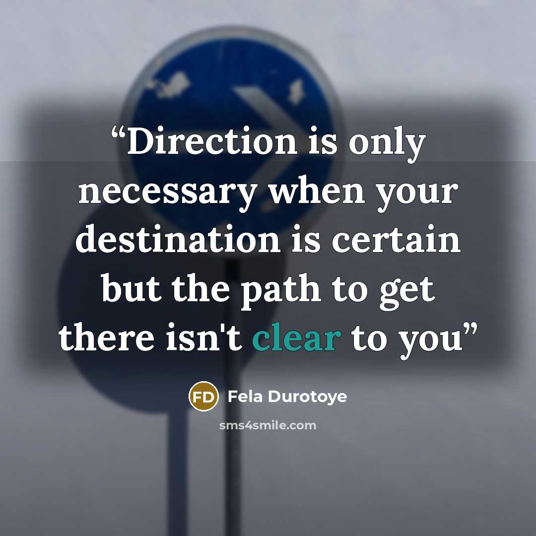 “Direction is only necessary when your destination is certain but the path to get there isn't clear to you” quote by Fela Durotoye