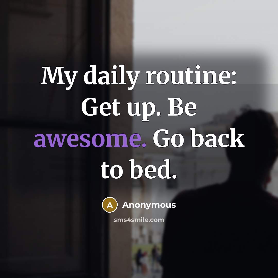 “My daily routine: Get up. Be awesome. Go back to bed.” quote by Anonymous