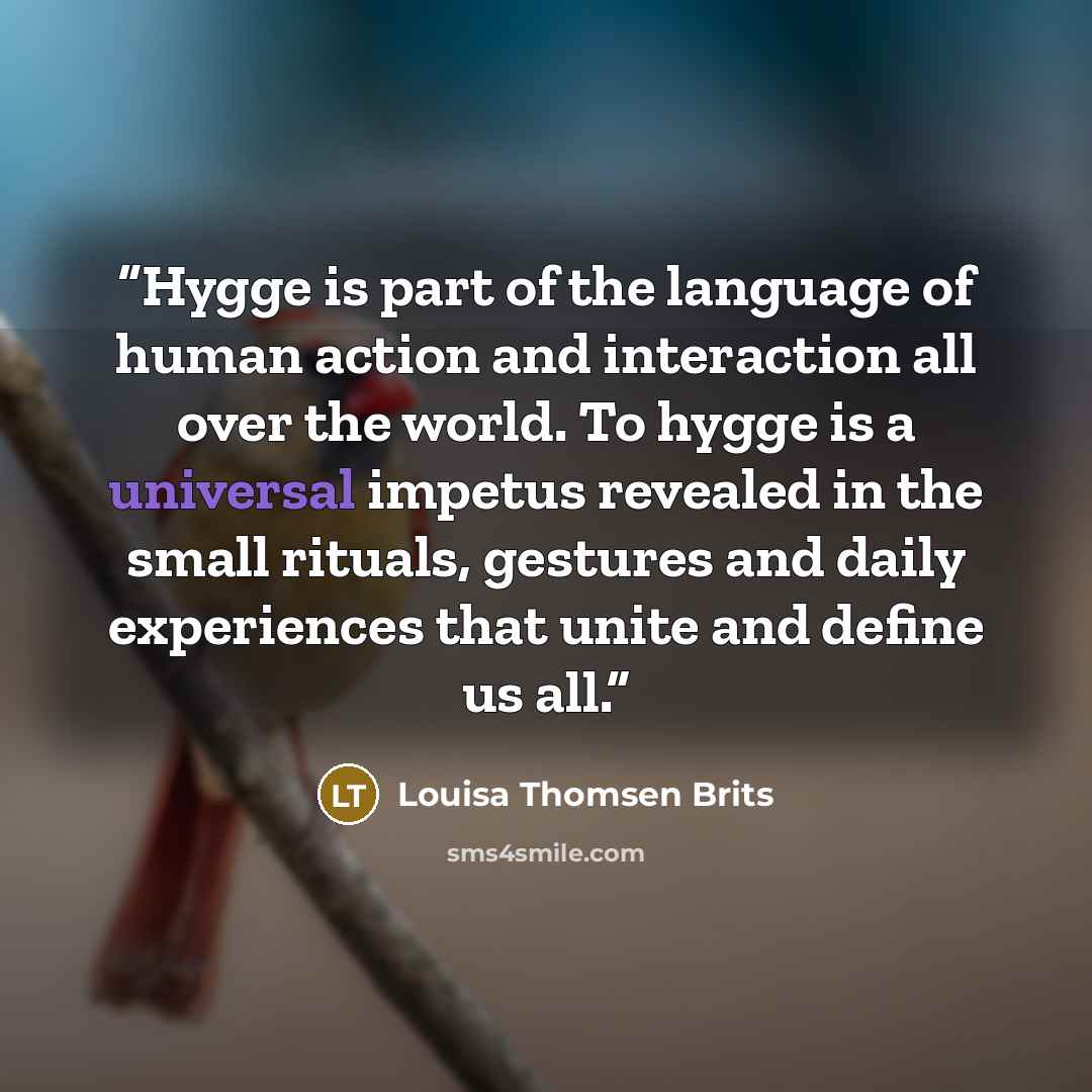 “Hygge is part of the language of human action and interaction all over the world. To hygge is a universal impetus revealed in the small rituals, gestures and daily experiences that unite and define us all.” quote by Louisa Thomsen Brits