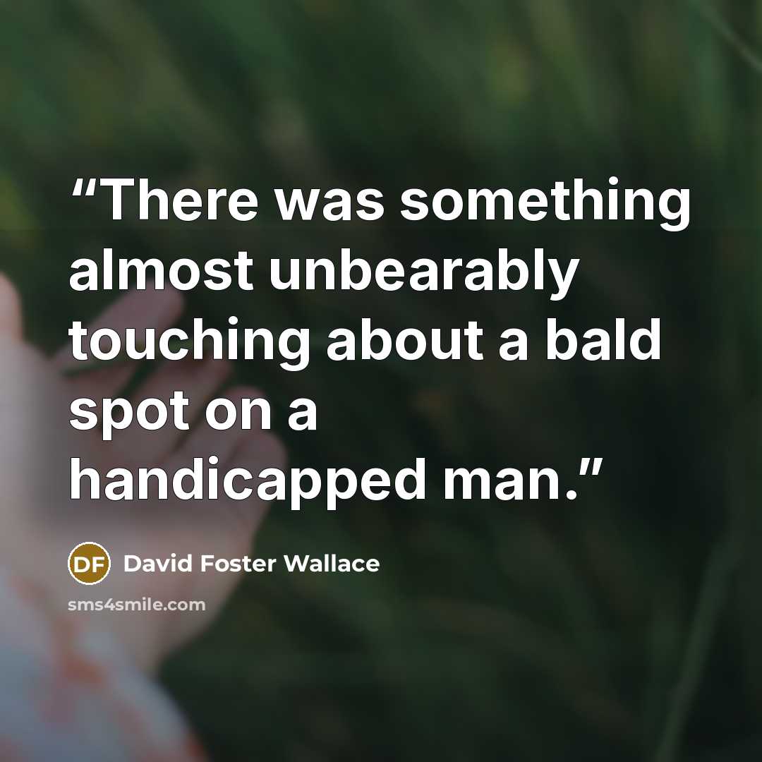 “There was something almost unbearably touching about a bald spot on a handicapped man.” quote by David Foster Wallace
