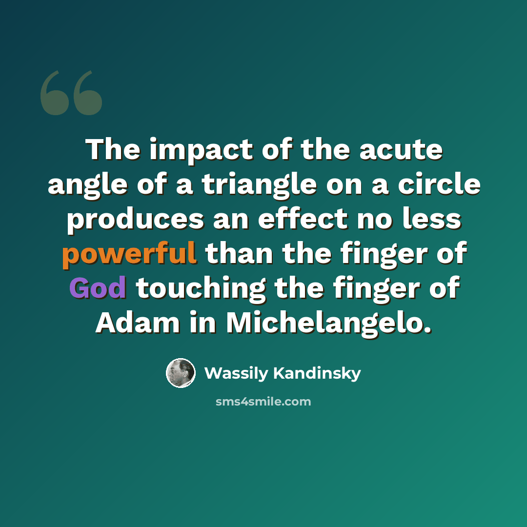 “The impact of the acute angle of a triangle on a circle produces an effect no less powerful than the finger of God touching the finger of Adam in Michelangelo.” quote by Wassily Kandinsky