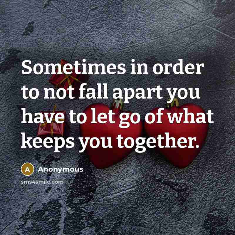 “Sometimes in order to not fall apart you have to let go of what keeps you together.” quote by Anonymous