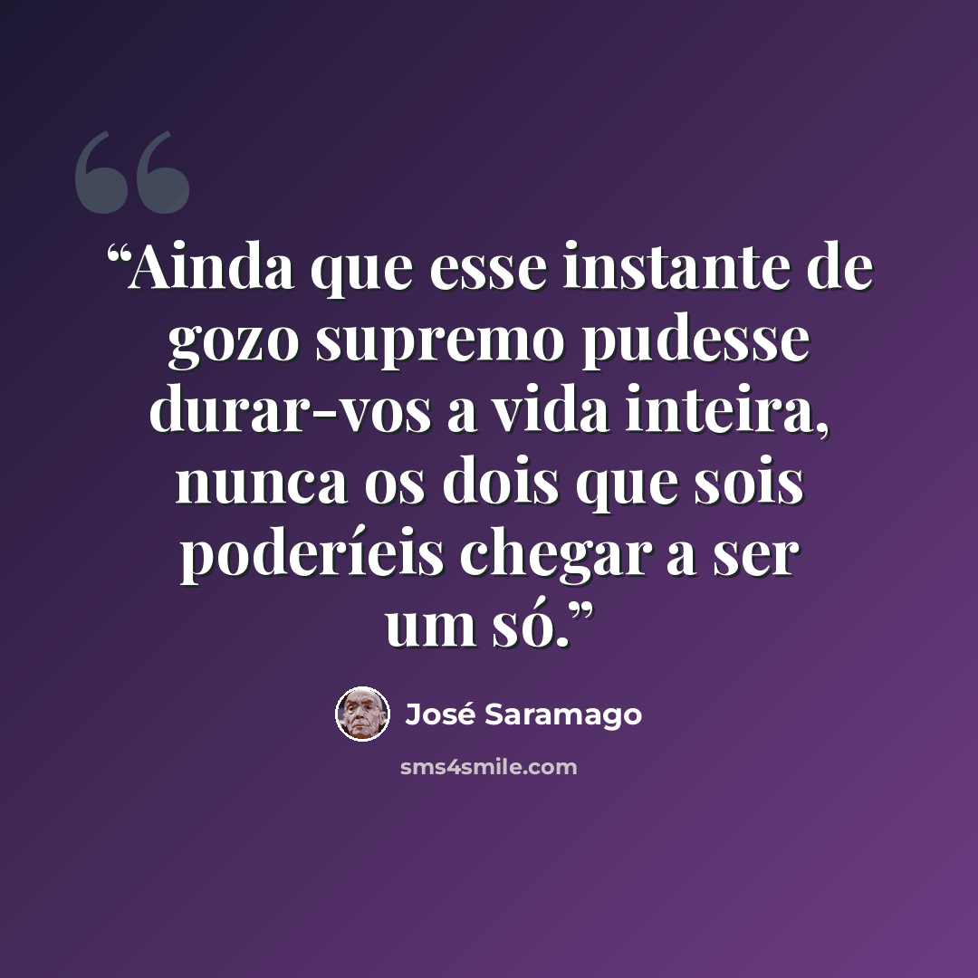 “Ainda que esse instante de gozo supremo pudesse durar-vos a vida inteira, nunca os dois que sois poderíeis chegar a ser um só.” quote by José Saramago