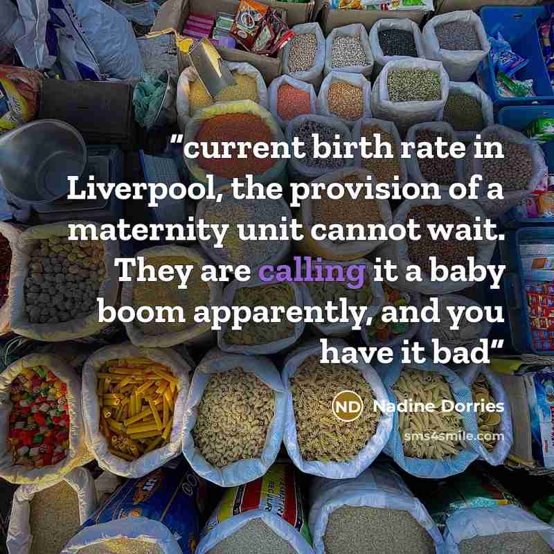 “current birth rate in Liverpool, the provision of a maternity unit cannot wait. They are calling it a baby boom apparently, and you have it bad” quote by Nadine Dorries