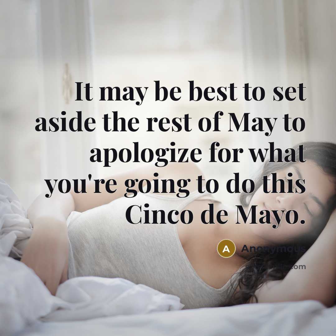 “It may be best to set aside the rest of May to apologize for what you're going to do this Cinco de Mayo.” quote by Anonymous