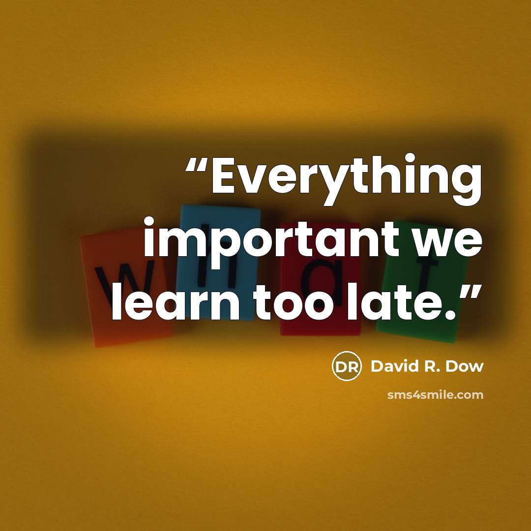 “Everything important we learn too late.” quote by David R. Dow