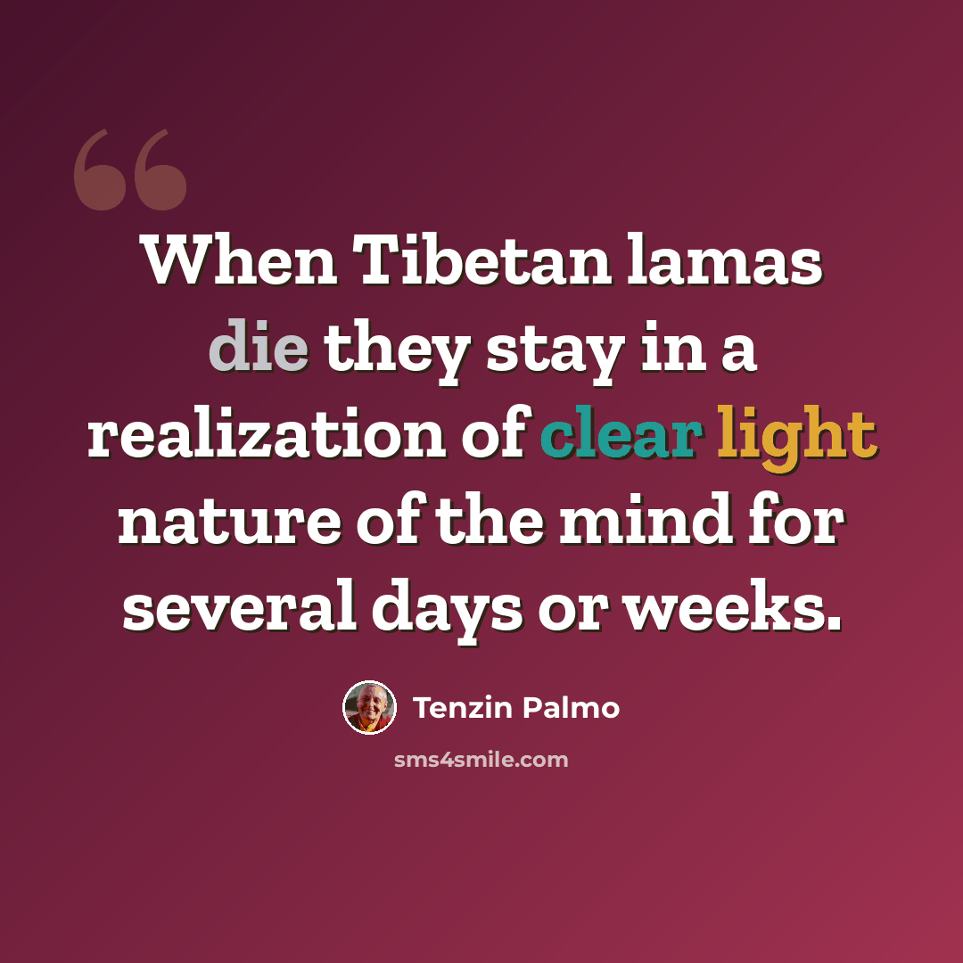 “When Tibetan lamas die they stay in a realization of clear light nature of the mind for several days or weeks.” quote by Tenzin Palmo