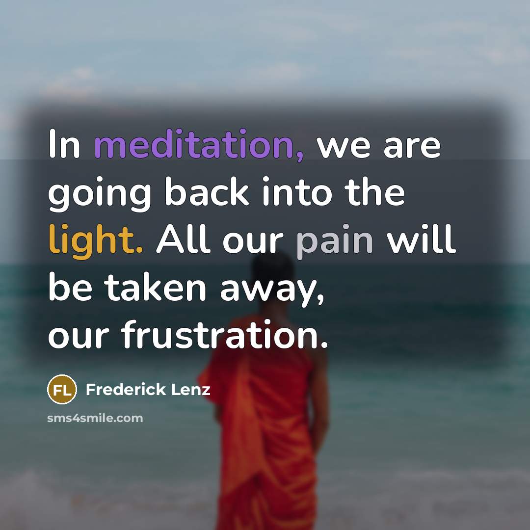 “In meditation, we are going back into the light. All our pain will be taken away, our frustration.” quote by Frederick Lenz