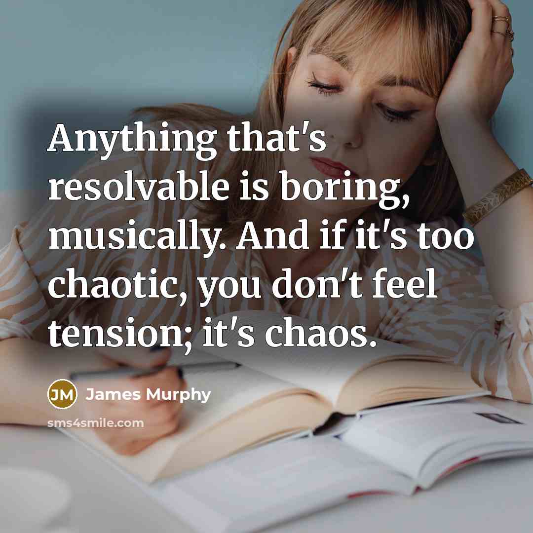 “Anything that's resolvable is boring, musically. And if it's too chaotic, you don't feel tension; it's chaos.” quote by James Murphy