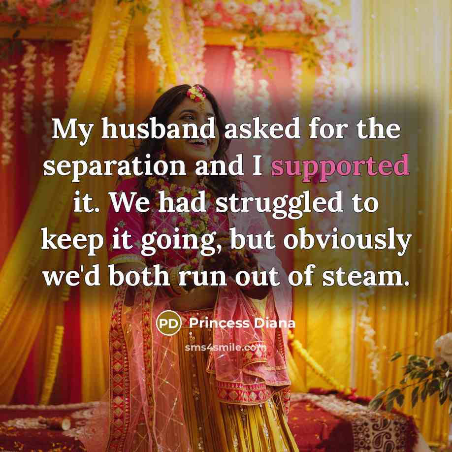 “My husband asked for the separation and I supported it. We had struggled to keep it going, but obviously we'd both run out of steam.” quote by Princess Diana