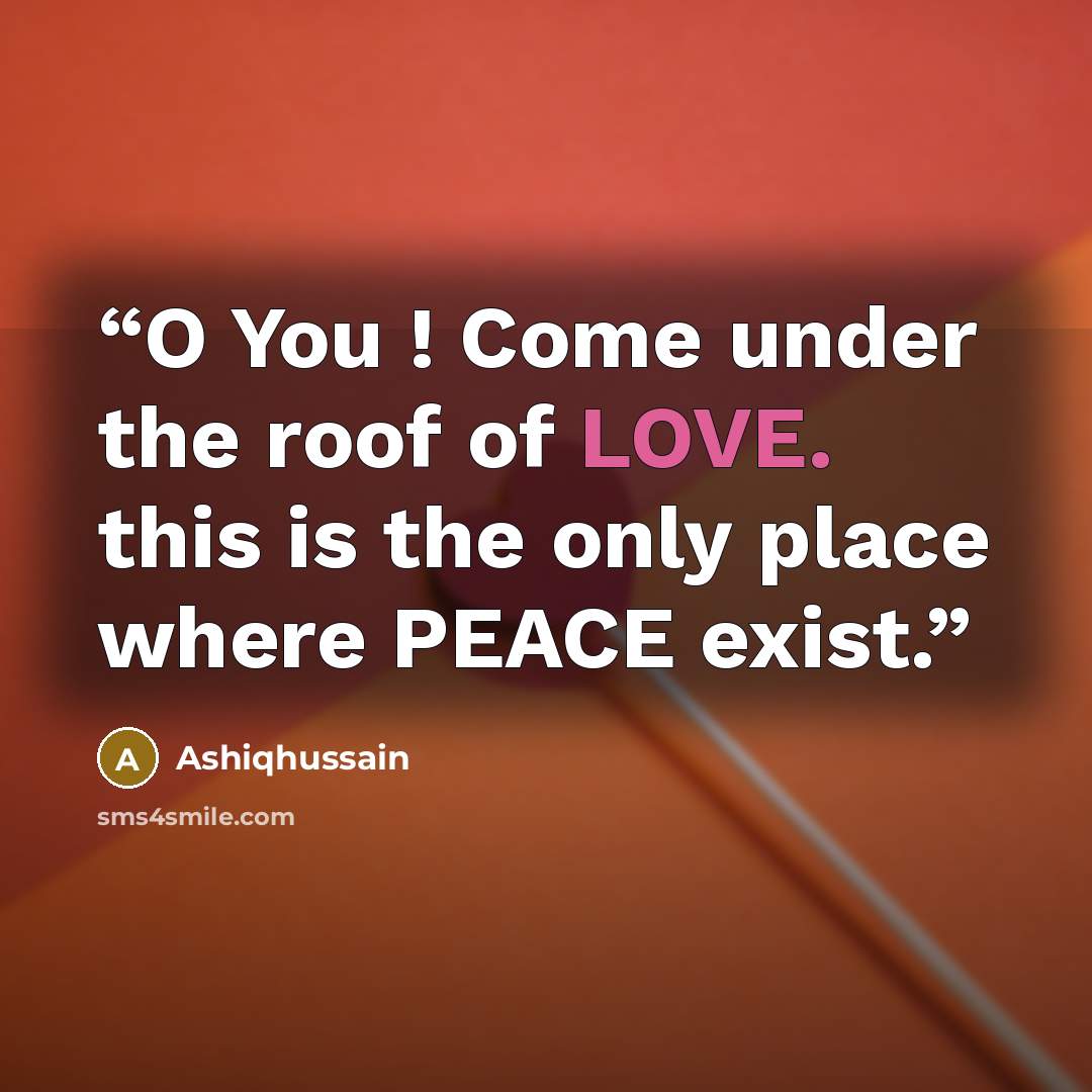 “O You ! Come under the roof of LOVE. this is the only place where PEACE exist.” quote by Ashiqhussain