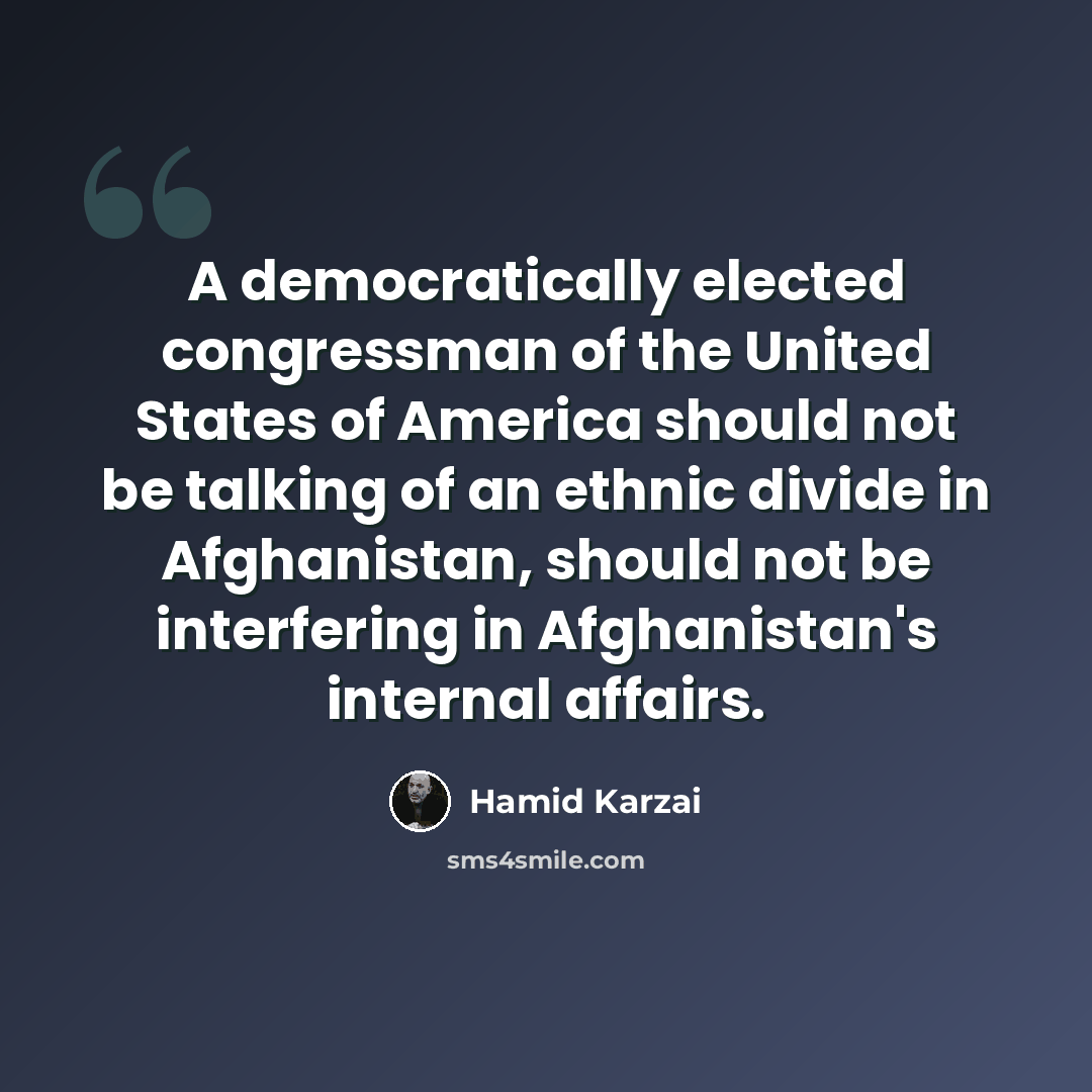 “A democratically elected congressman of the United States of America should not be talking of an ethnic divide in Afghanistan, should not be interfering in Afghanistan's internal affairs.” quote by Hamid Karzai
