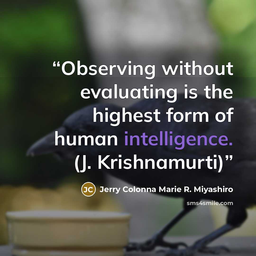 “Observing without evaluating is the highest form of human intelligence. (J. Krishnamurti)” quote by Jerry Colonna Marie R. Miyashiro