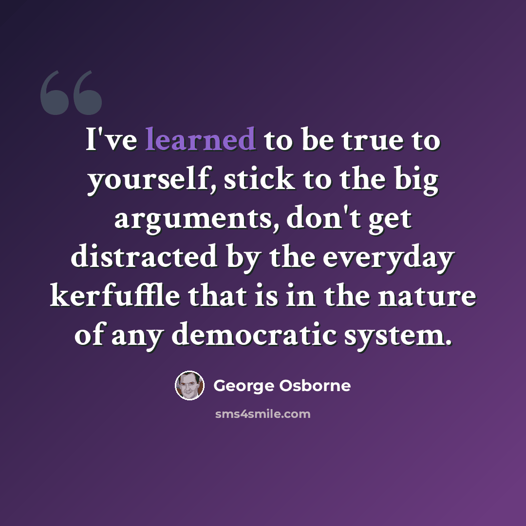 “I've learned to be true to yourself, stick to the big arguments, don't get distracted by the everyday kerfuffle that is in the nature of any democratic system.” quote by George Osborne