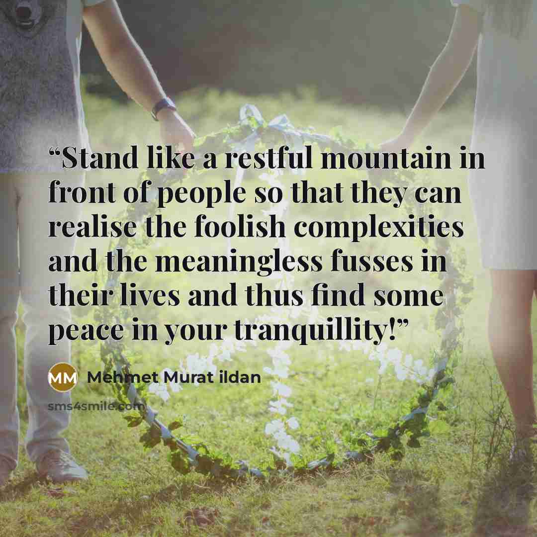 “Stand like a restful mountain in front of people so that they can realise the foolish complexities and the meaningless fusses in their lives and thus find some peace in your tranquillity!” quote by Mehmet Murat ildan