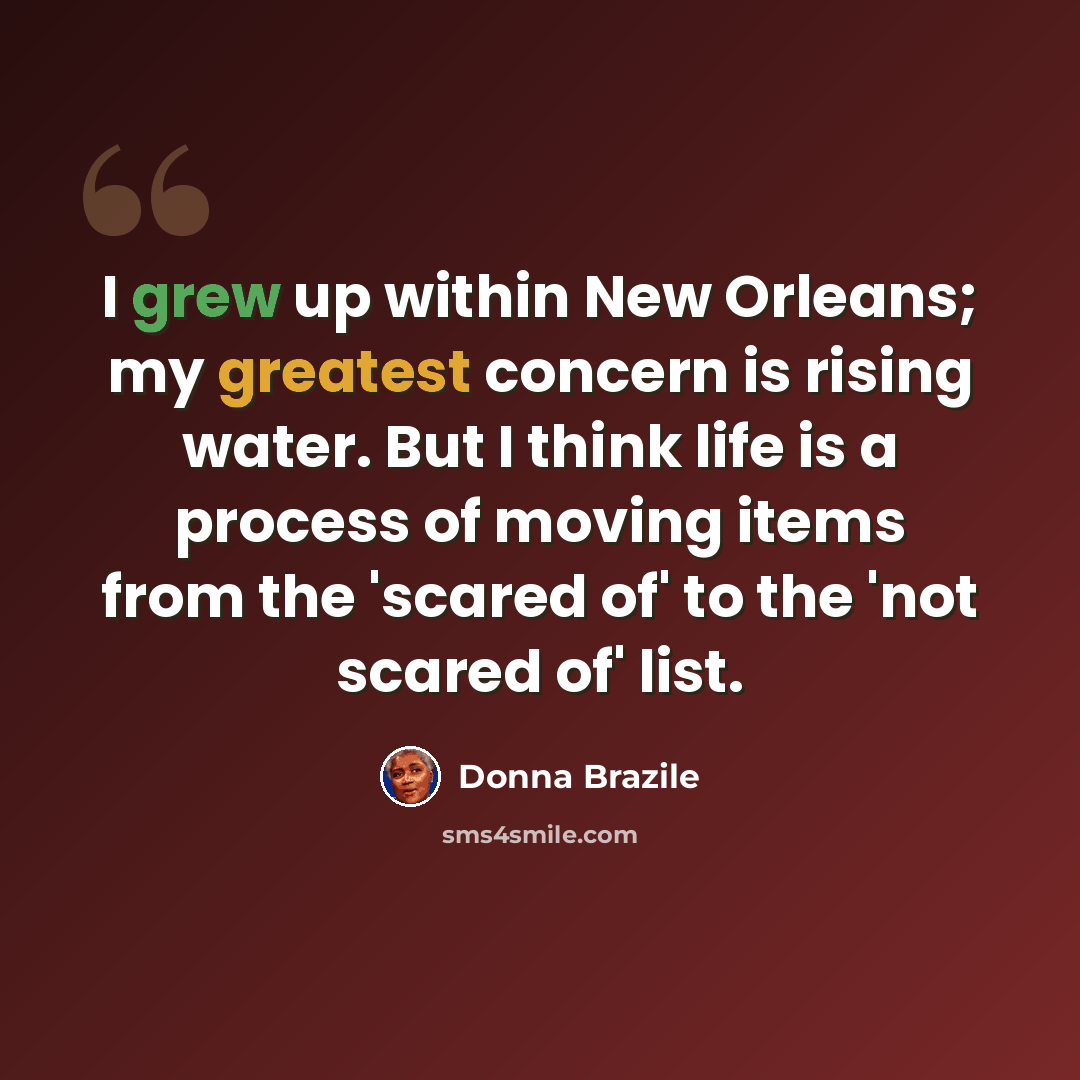 “I grew up within New Orleans; my greatest concern is rising water. But I think life is a process of moving items from the 'scared of' to the 'not scared of' list.” quote by Donna Brazile