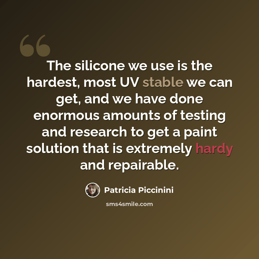 “The silicone we use is the hardest, most UV stable we can get, and we have done enormous amounts of testing and research to get a paint solution that is extremely hardy and repairable.” quote by Patricia Piccinini