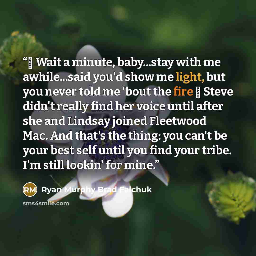 “♫ Wait a minute, baby...stay with me awhile...said you'd show me light, but you never told me 'bout the fire ♫ Steve didn't really find her voice until after she and Lindsay joined Fleetwood Mac. And that's the thing: you can't be your best self until you find your tribe. I'm still lookin' for mine.” quote by Ryan Murphy Brad Falchuk