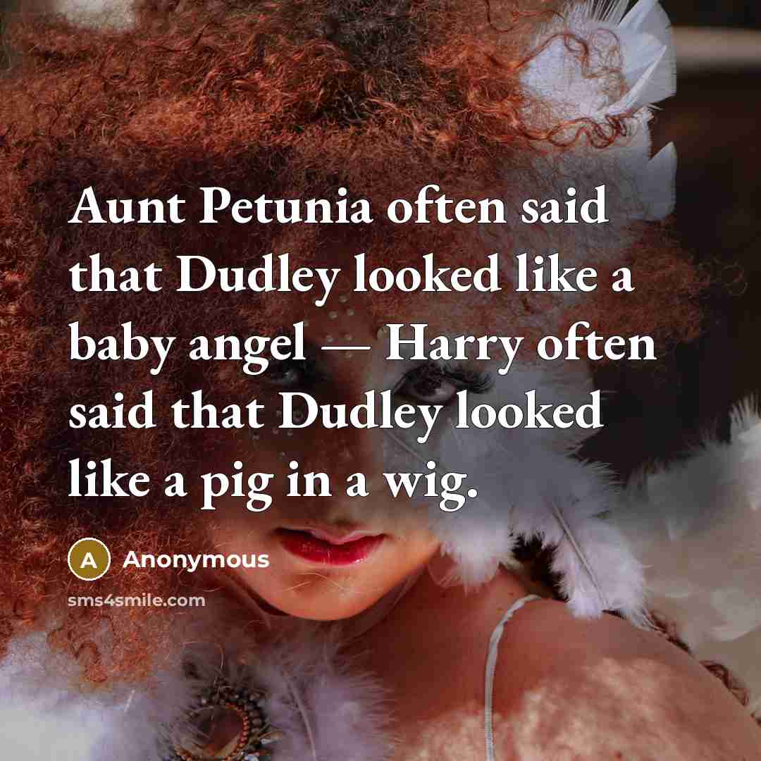 “Aunt Petunia often said that Dudley looked like a baby angel — Harry often said that Dudley looked like a pig in a wig.” quote by Anonymous