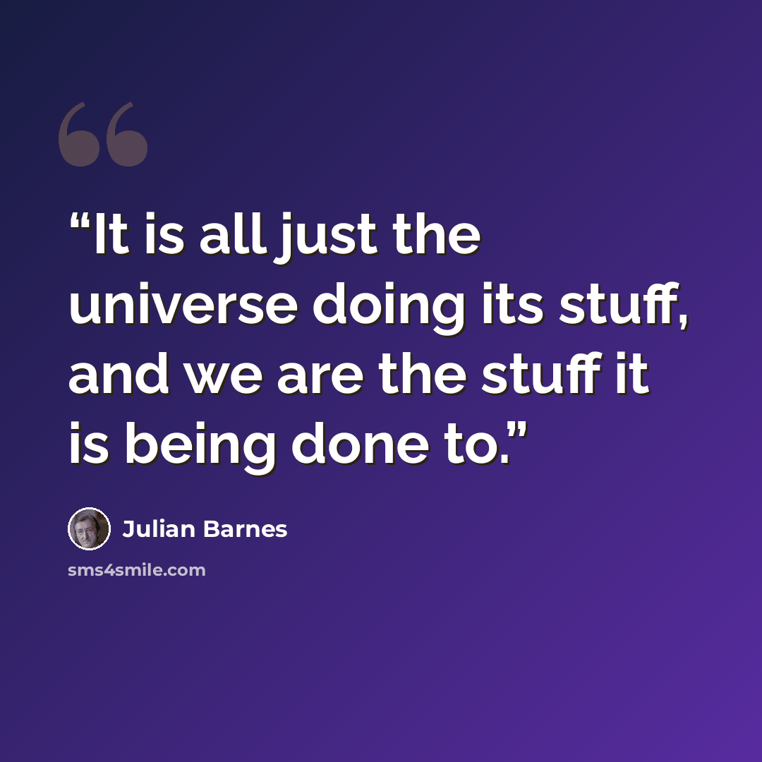 “It is all just the universe doing its stuff, and we are the stuff it is being done to.” quote by Julian Barnes