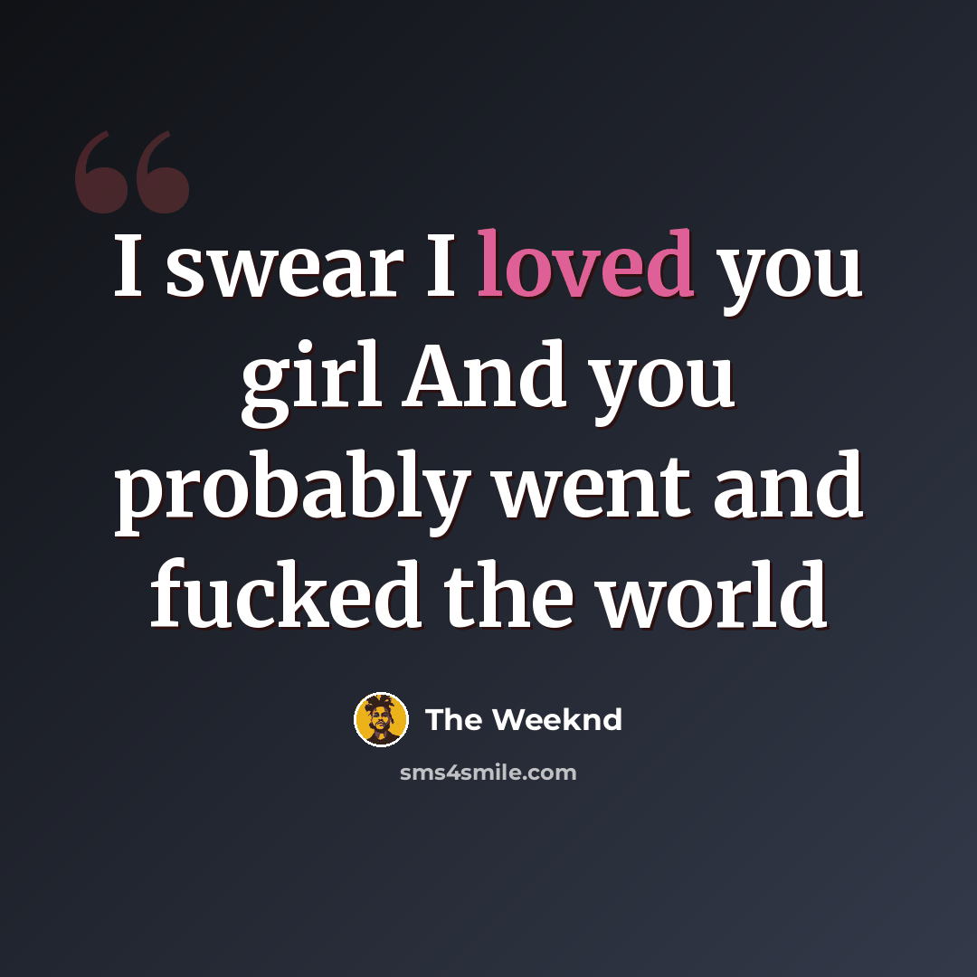 “I swear I loved you girl And you probably went and fucked the world” quote by The Weeknd