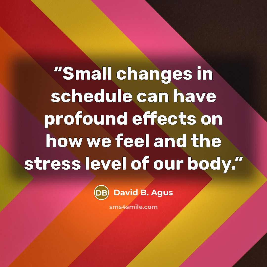 “Small changes in schedule can have profound effects on how we feel and the stress level of our body.” quote by David B. Agus