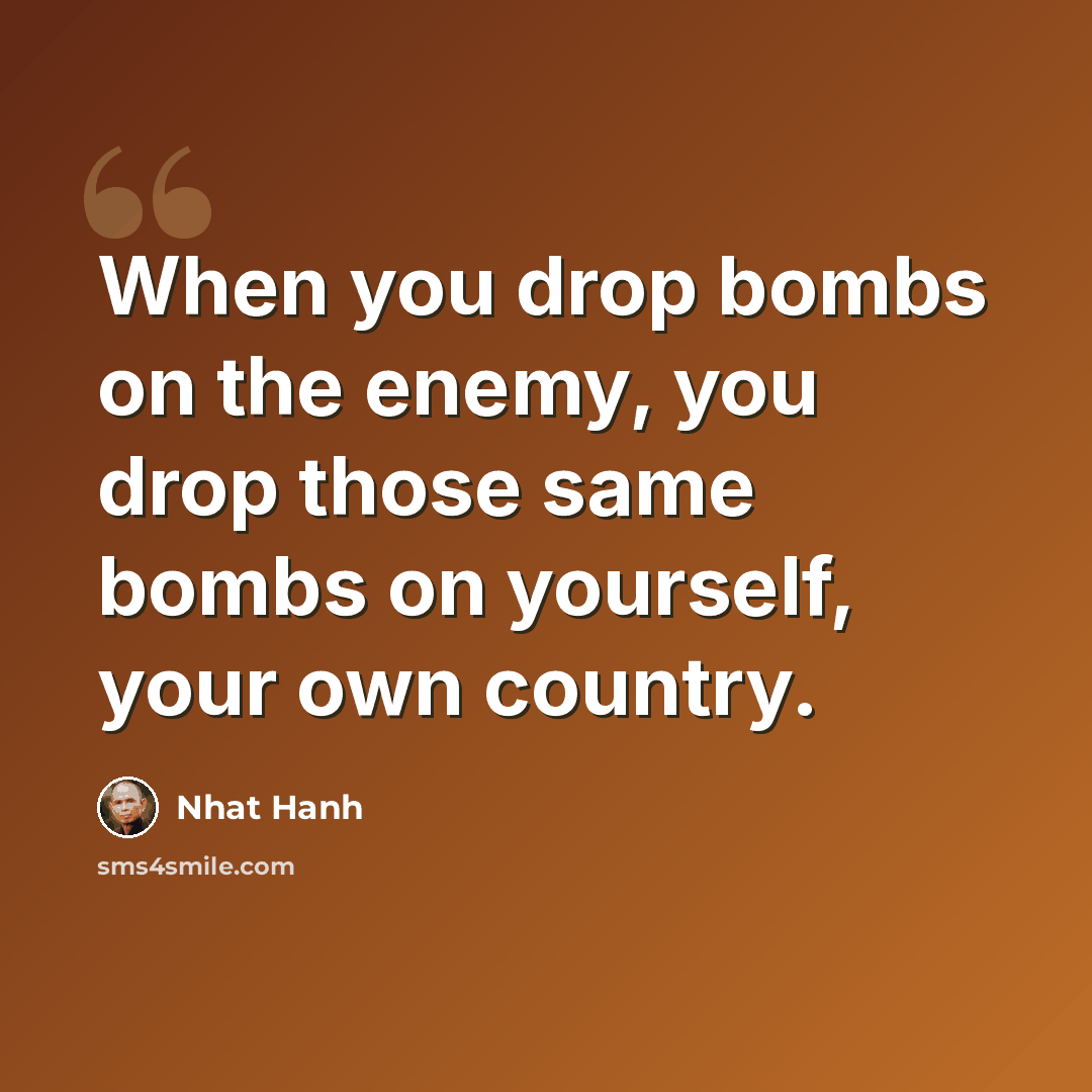 “When you drop bombs on the enemy, you drop those same bombs on yourself, your own country.” quote by Nhat Hanh