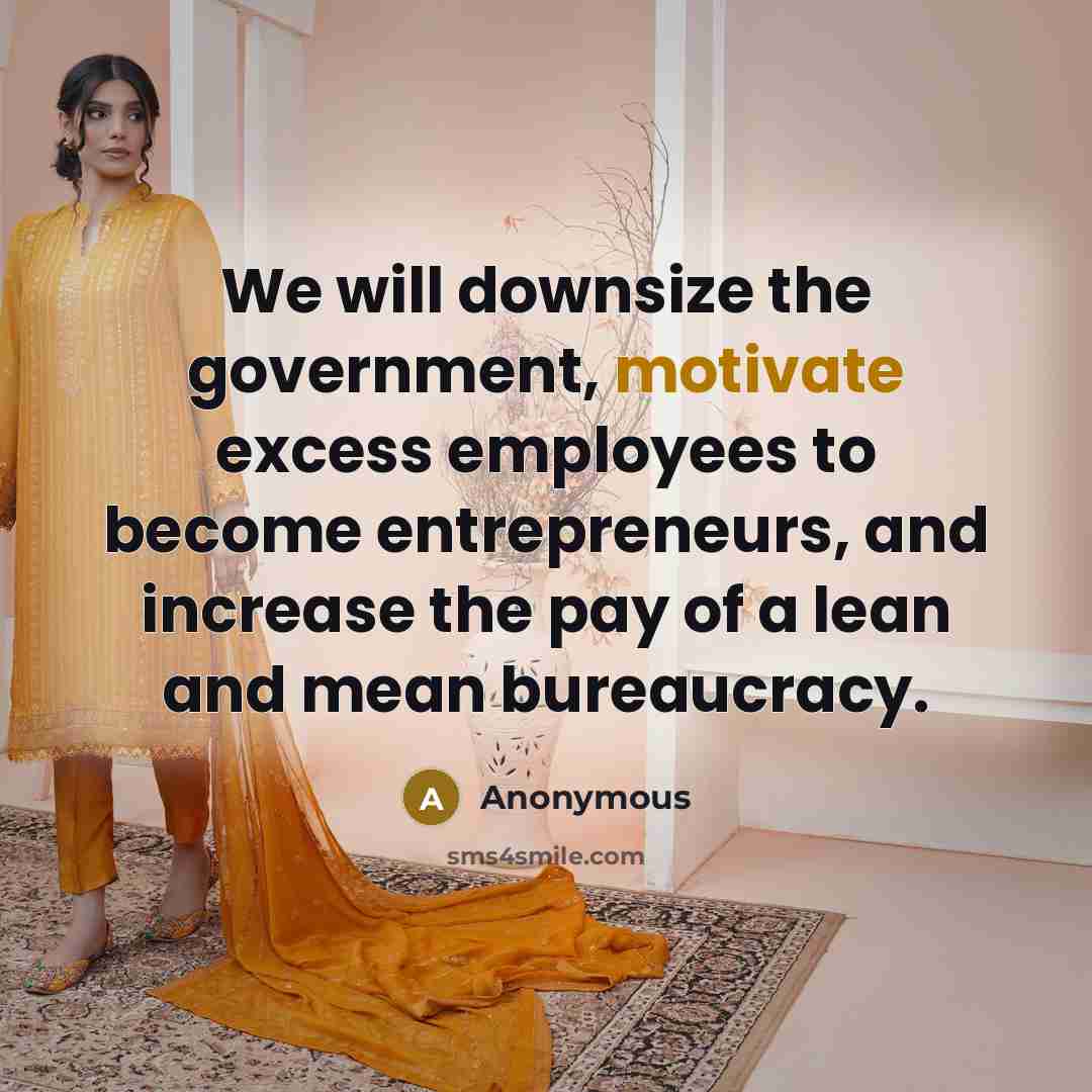 “We will downsize the government, motivate excess employees to become entrepreneurs, and increase the pay of a lean and mean bureaucracy.” quote by Anonymous