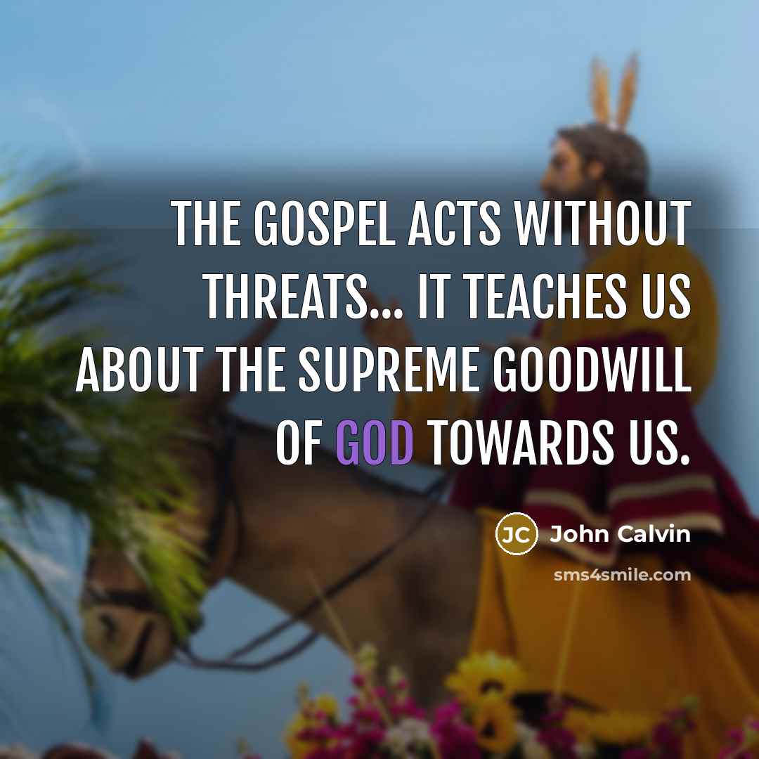 “The Gospel acts without threats... it teaches us about the supreme goodwill of God towards us.” quote by John Calvin