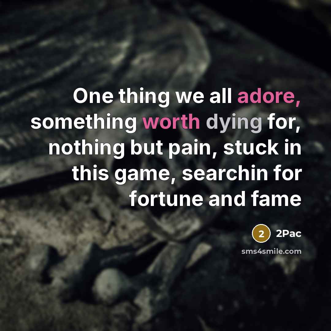 “One thing we all adore, something worth dying for, nothing but pain, stuck in this game, searchin for fortune and fame” quote by 2Pac