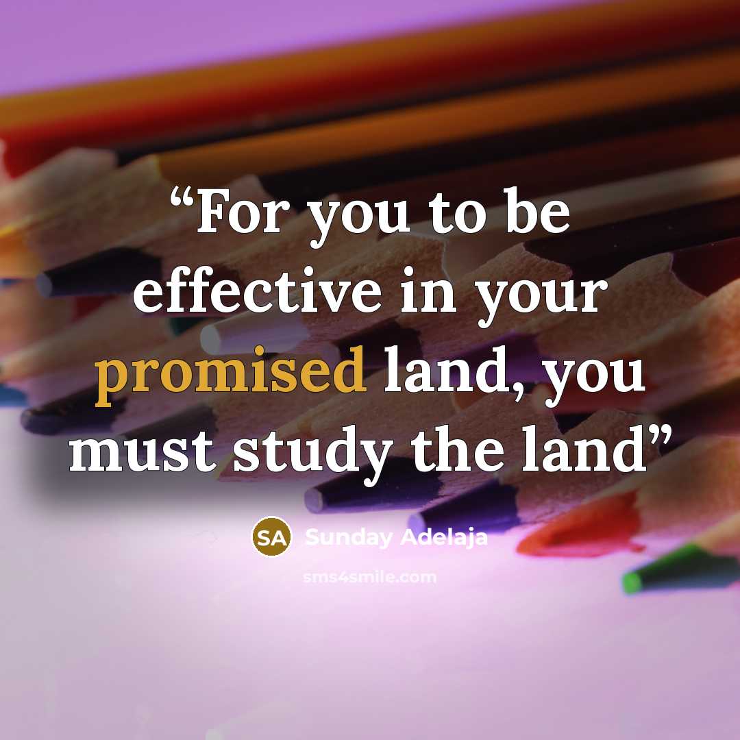 “For you to be effective in your promised land, you must study the land” quote by Sunday Adelaja