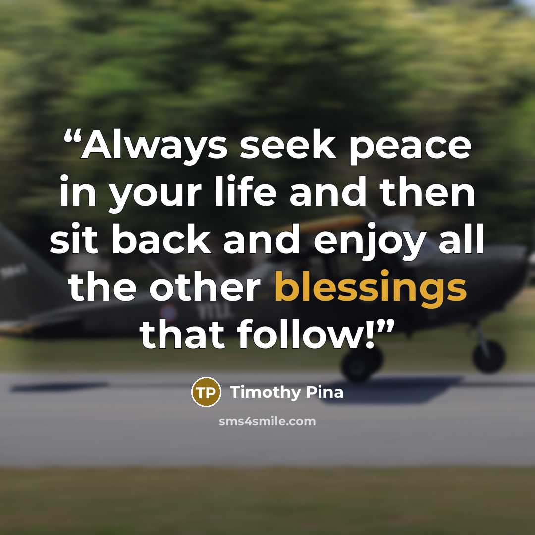 “Always seek peace in your life and then sit back and enjoy all the other blessings that follow!” quote by Timothy Pina